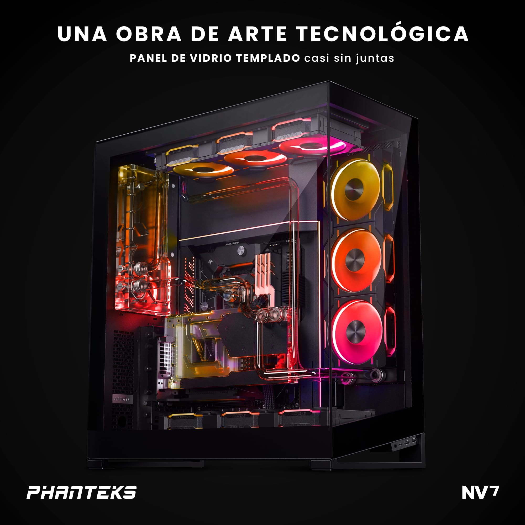 Phanteks (PH-NV723TG_DBK01) NV7 Showcase Full-Tower Chassis, High Airflow Performance, Integrated D/A-RGB Lighting, Seamless Tempered Glass Design, 12 Fan Positions, Black