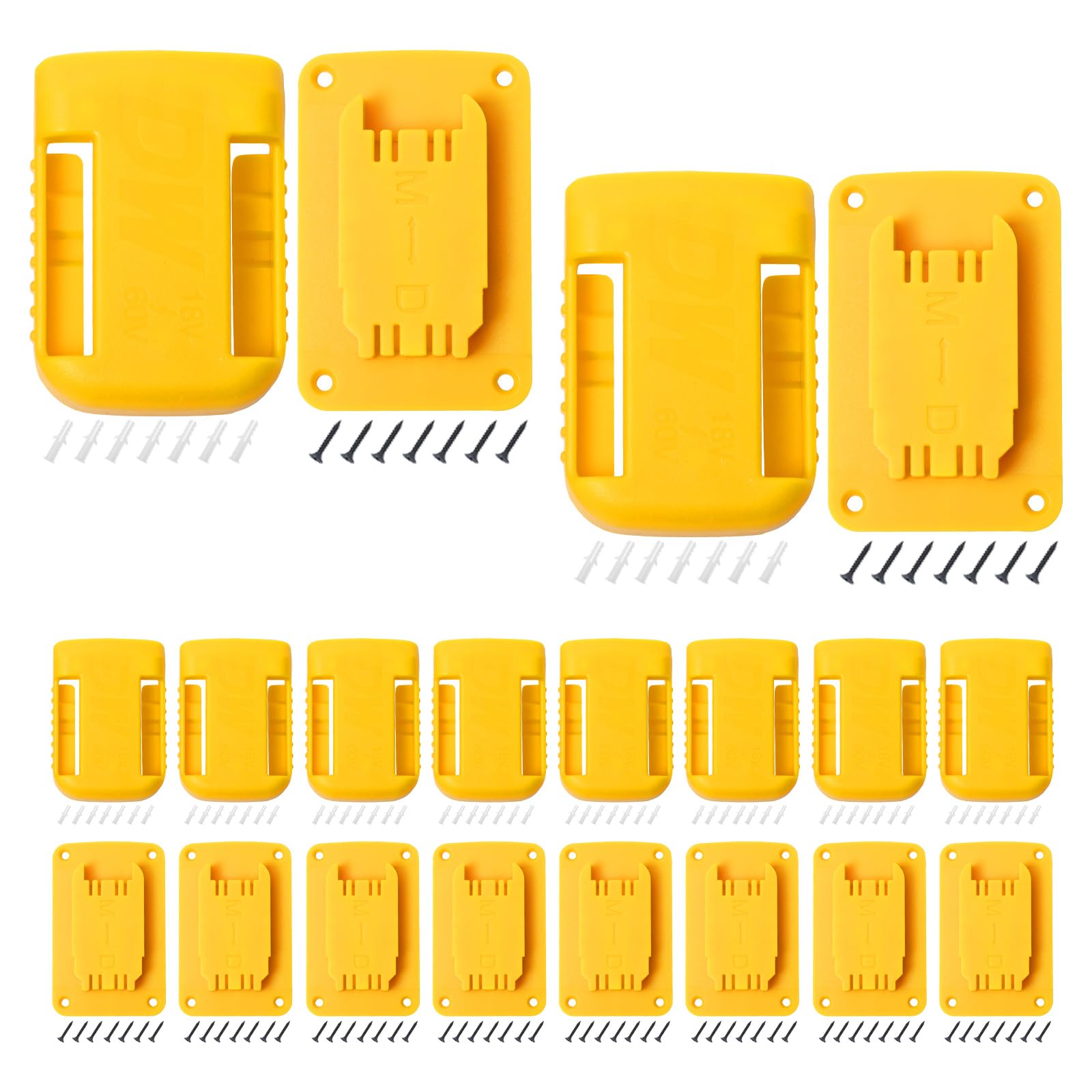 Photo 1 of 20pas Tool Holders and Battery Holder for Dewalt 20v Wall Mount Hanger Battery Drill Tool Storage Shelf for Milwaukee M18(Yellow)
