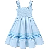 Coedody Toddler Girls Casual Smocked Dress Kids Cute Summer Boho Sundress Sleeveless Dresses 3-8 Years