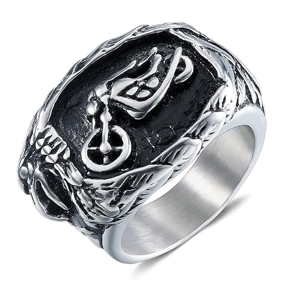 Adisaer Edelstahl Ring Herren Titan Ring Männer Motorrad Gothic Ring Silber Schwarz Freundschaftsring Partnerring