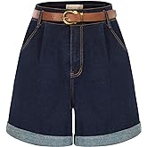 Belle Poque Women Demin Shorts High Waisted Wide Leg Jean Shorts with Pockets