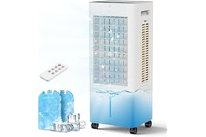PNTCK Evaporative Air Cooler Portable: Fans That Blow Cold Air for Room, Bedroom, Indoor, Office - Swamp Cooling Fan with 19ft Remote, 12H Timer, 30dB Quiet, 3 Speeds, 2.1Gal Water Tank, Ice Pack