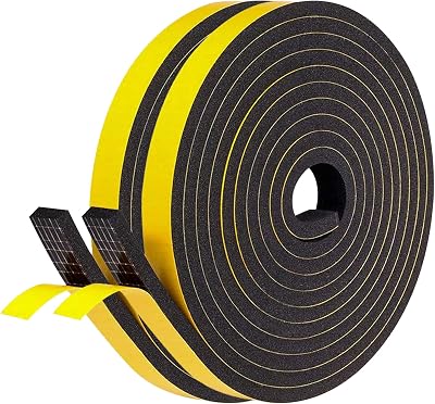 fowong Draft Excluder Door Weather Stripping 8m 2 Rolls 12mm x 6mm Foam Tape