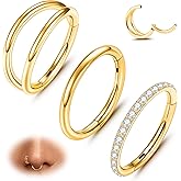 ONESING 3Pcs Nose Rings Hoops 16G 18G 20G Hoop Nose rings for Women 316L Surgical Steel Nose Hoops Hinged Cartilage Conch Septum Rings Double Hoop Nose Rings Tragus Earrings Nose Piercing Jewelry 6-12mm