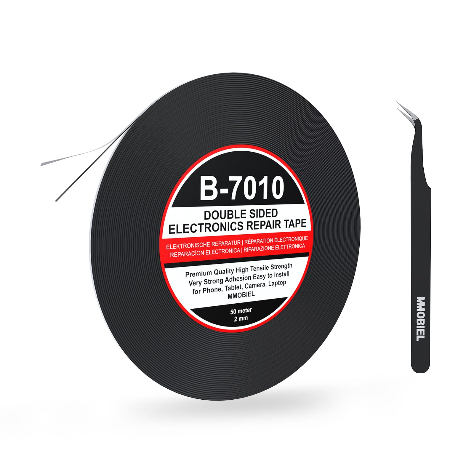 MMOBIEL Double Sided Adhesive Tape 2mm 50m Roll (164ft) Black Ultra Strong Mounting Tape for LCD Screen Repair, Smartphone Tablet Laptop Glass Fix