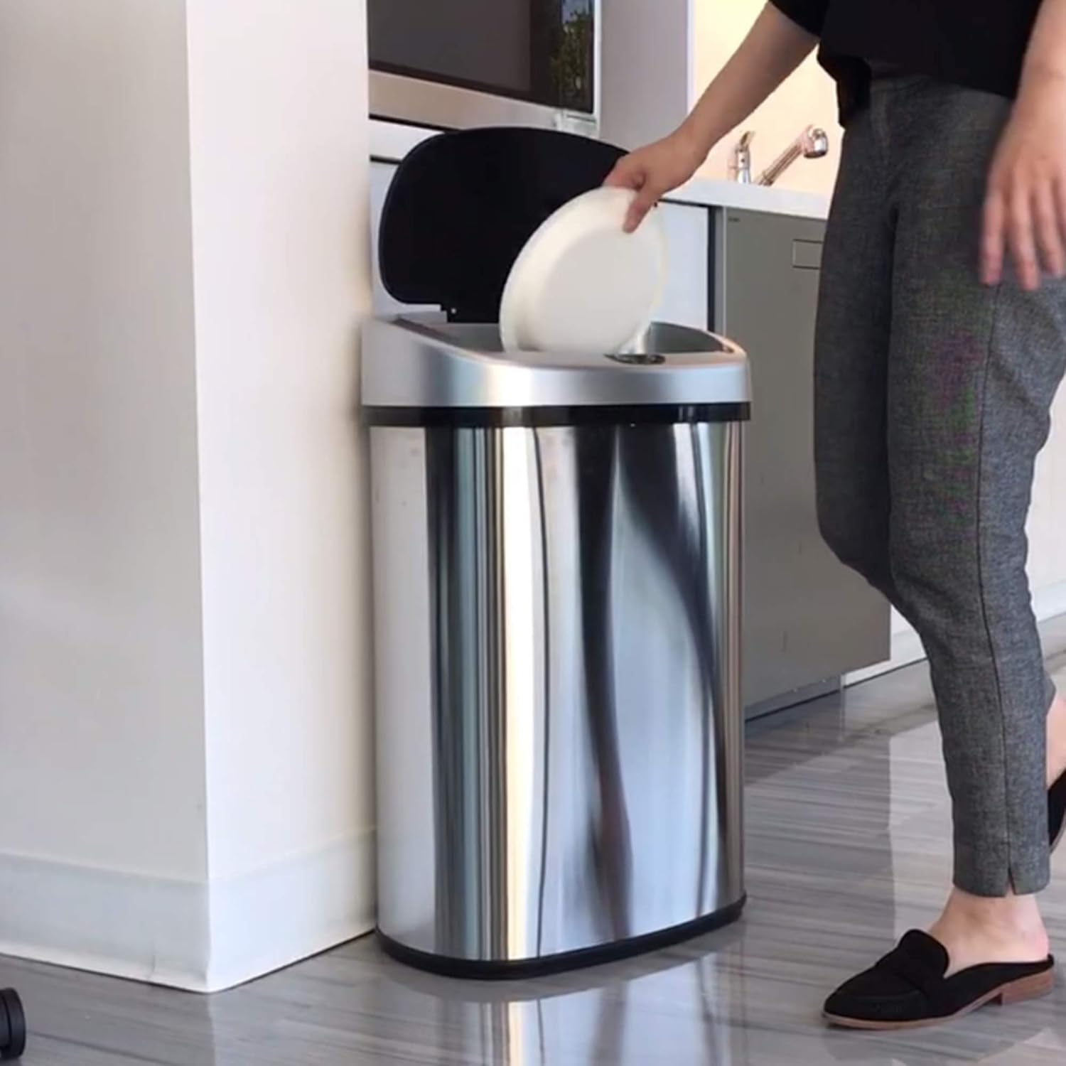 iTouchless 13 Gallon SensorCan Touchless Trash Can with Odor Control System, Shape, Kitchen Bin, Oval Stainless Steel: Home & Kitchen
