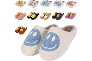 sharllen Smile Face Slippers for Women Men Retro Soft Fluffy Warm Home Non-Slip Couple Style Casual Shoes Anti-Skid Plush Fleece Lined House Shoes for Unisex Slippers Indoor Outdoor