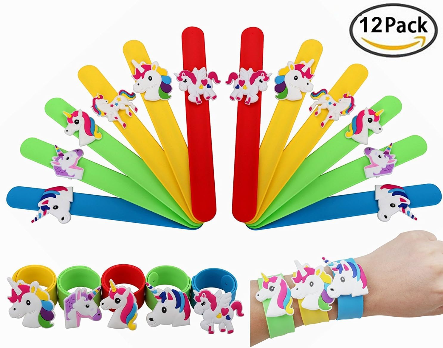 HYMONA Unicorn Slap Bracelet Silicone Wristbands Unicorn Party Supplies Kids Party Favors Decorations Cute Assorted Unicorn Wristbands Novelty Toy School Prize Gifts Children Goodie Bag Filler 12 Pack