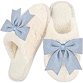 Aquavel Thora Women's Cute Bow Slippers Cartoon House Fur Shoes Cozy Indoor Momory Foam Outdoor
