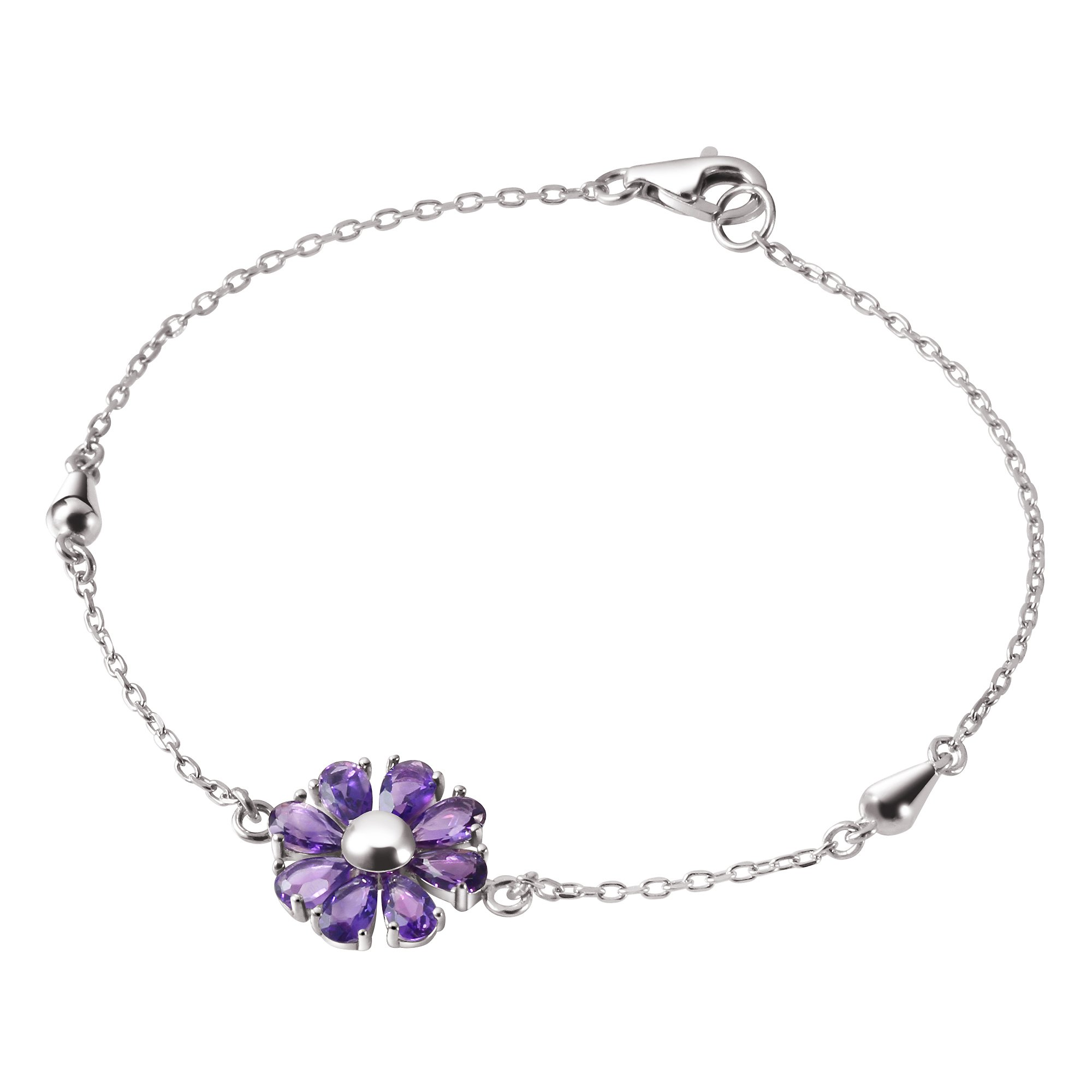 Franki Baker Delicate Daisy Flower Bracelet Amethyst Crystal Sterling Silver. Chain 18cms. Flower Size 1.5cms. Comes in Pretty Box
