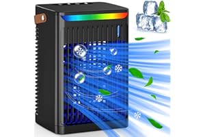 LQTTEK Portable Air Conditioners - Personal Mini AC Air Cooler with Handle,Quiet Small Mobile Desktop Cooling Fan,USB Powered,2/4/6 H Timer, 5 Speeds,45°Adjustment,for Office, Home, Room,Desk,Car - White