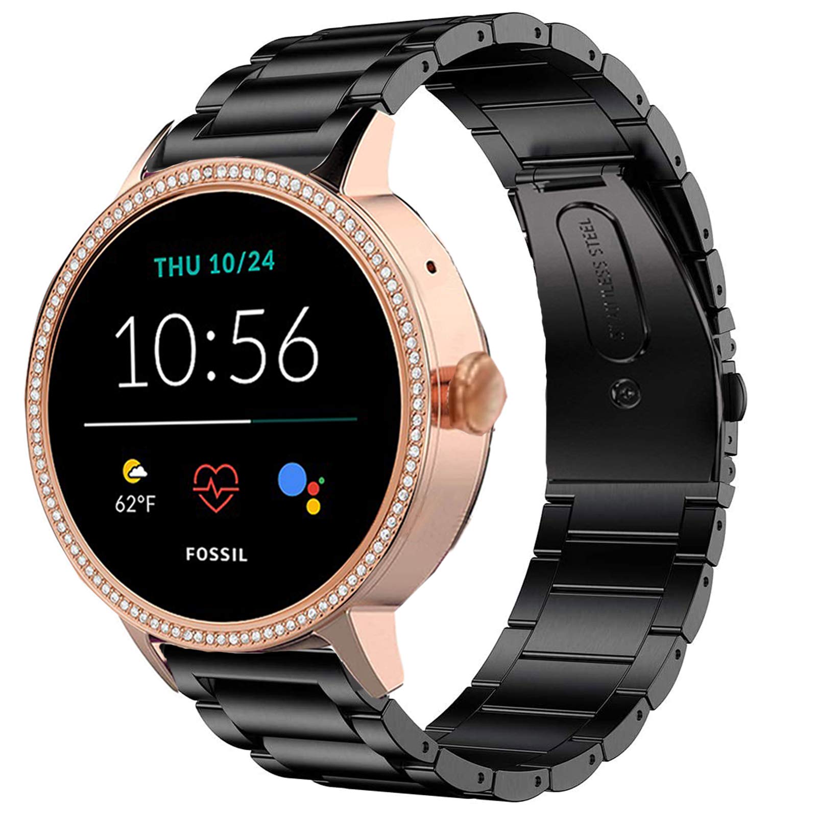 onetuo Compatible for Fossil Women Gen 5E Band, Stainless Steel Metal Replacement Strap Bracelet Compatible for Fossil Women's Gen 5E 42mm Smartwatch (Black)