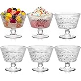 ZOOFOX 6 Pack Glass Ice Cream Bowl Set, 9 oz Footed Fruit Parfait Cups, Embossed Design Glass Dessert Bowls for Sundae, Ice Cream, Smoothie, Fruit, Salad, Yogurt, Cocktail, Snack