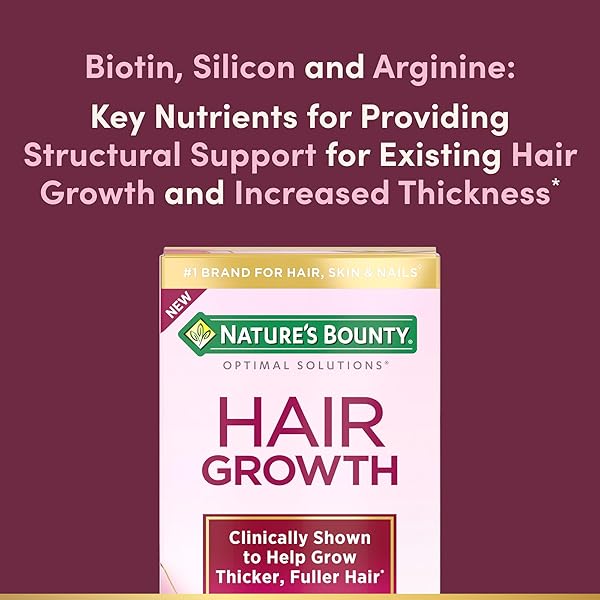 NATURE’S BOUNTY OPTIMAL SOLUTIONS HAIR GROWTH SUPPLEMENT WITH BIOTIN, HAIR GROWTH VITAMINS WITH BIOTIN SILICON & ARGININE, 1 PER DAY, 30 CAPSULES, ONE MONTH SUPPLY