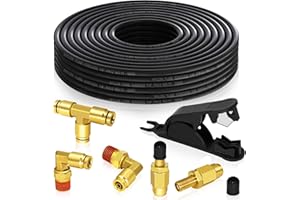FANOVO Air Line Service Replacement Kit for Air Bags Suspension,1/4" Air Line 32.8 FT PA Hose Tubing,1/4" Union Tee Elbow DOT Air Push To Connect Fittings, Schrader Valve (1/4”)
