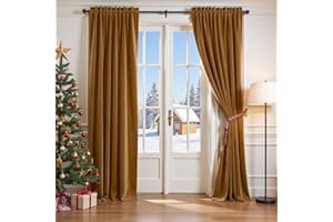 Lazzzy Velvet Blackout Curtains Thermal Insulated Room Window Drapes Super Soft Luxury Curtains for Living Room Bedroom Rod Pocket 2 Panels, Gold Brown, 52" W x 84" L