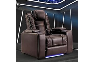 ANJ Power Home Theater Seating Recliner Chairs, PU Leather Recliner with Cup Holder, Electric Movie Theater Reclining Chairs with Adjustable Powered Headrest, LED Lights, Hidden Arm Storage (Brown)
