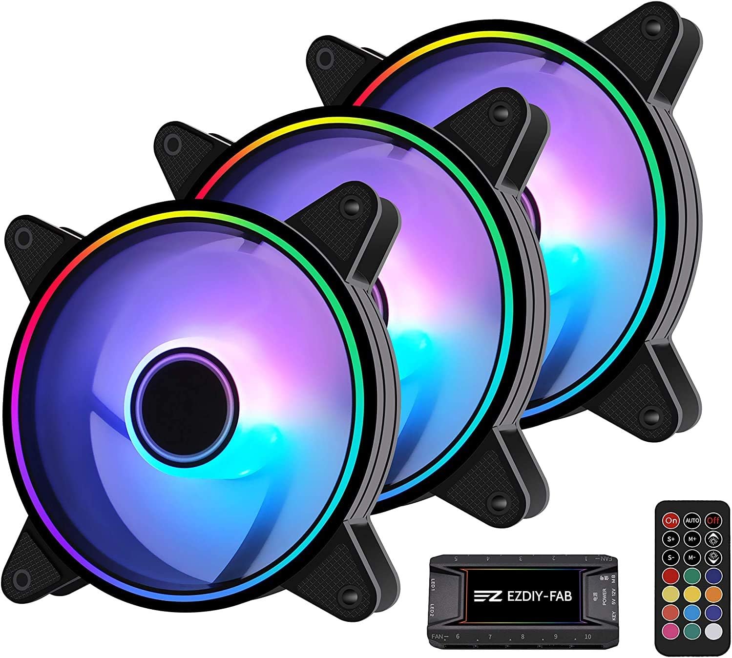 EZDIYFAB Moonlight RGB Case Fan 120mm with 10Port Fan Hub X and Remote,Motherboard Aura SYNC