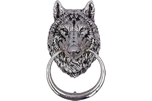 ANATOLICA Wolf Head Door Knocker,6.3 inches Tall,Solid Brass,Wolf Front Door Ornament(Antique Silver)