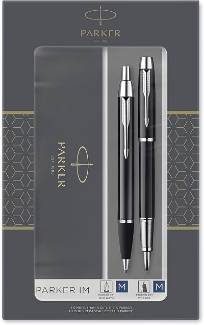 Parker IM Duo Gift Set Ballpoint & Fountain Pen Gloss Black Chrome