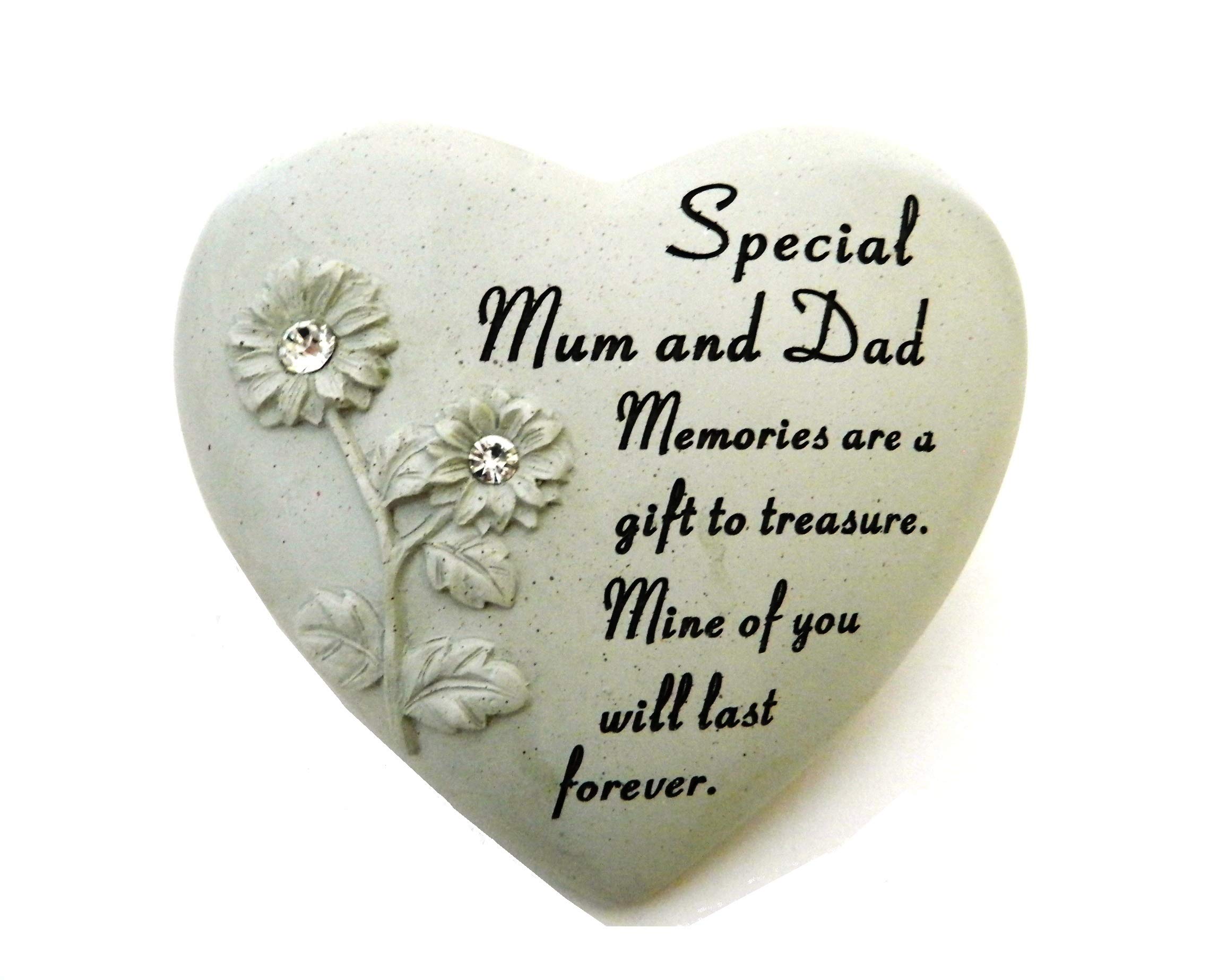 David Fischhoff Special Mum and Dad Diamante Heart Book Memorial Item, Stone, Cream
