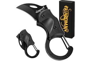 GUARDMAN Father’s Day Gift for Dad Keychain Carabiner Pocket Knife Folding EDC Blade with Clip Mini Stainless Steel Utility Knife for Men | Camping, Hiking, Fishing, Survival Tool - 1 Pack