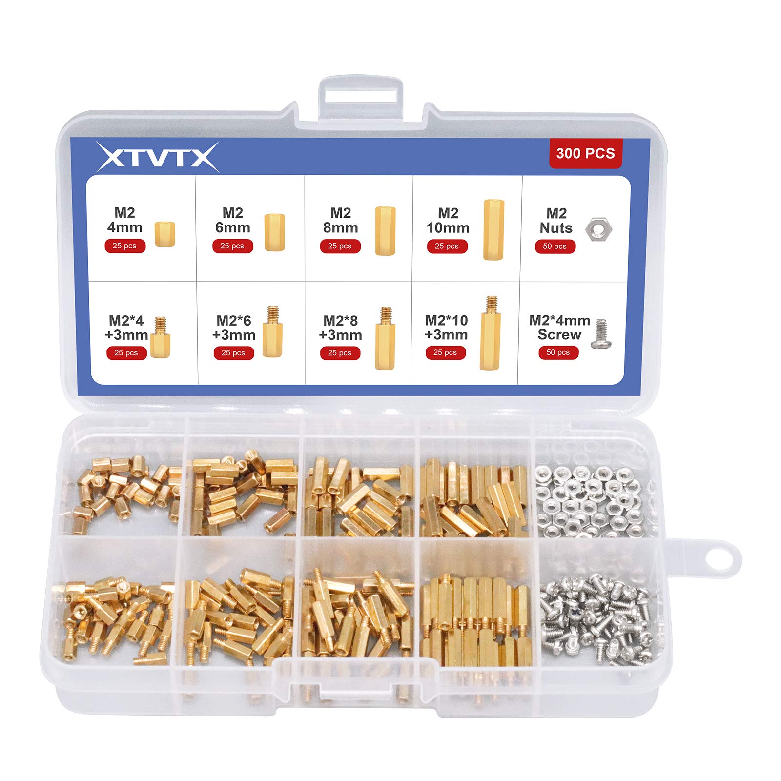 300pcs M2 Thread Brass Hexagon Standoff Spacer Male-FemaleStainless Steel Screw Nut Assortment Kit