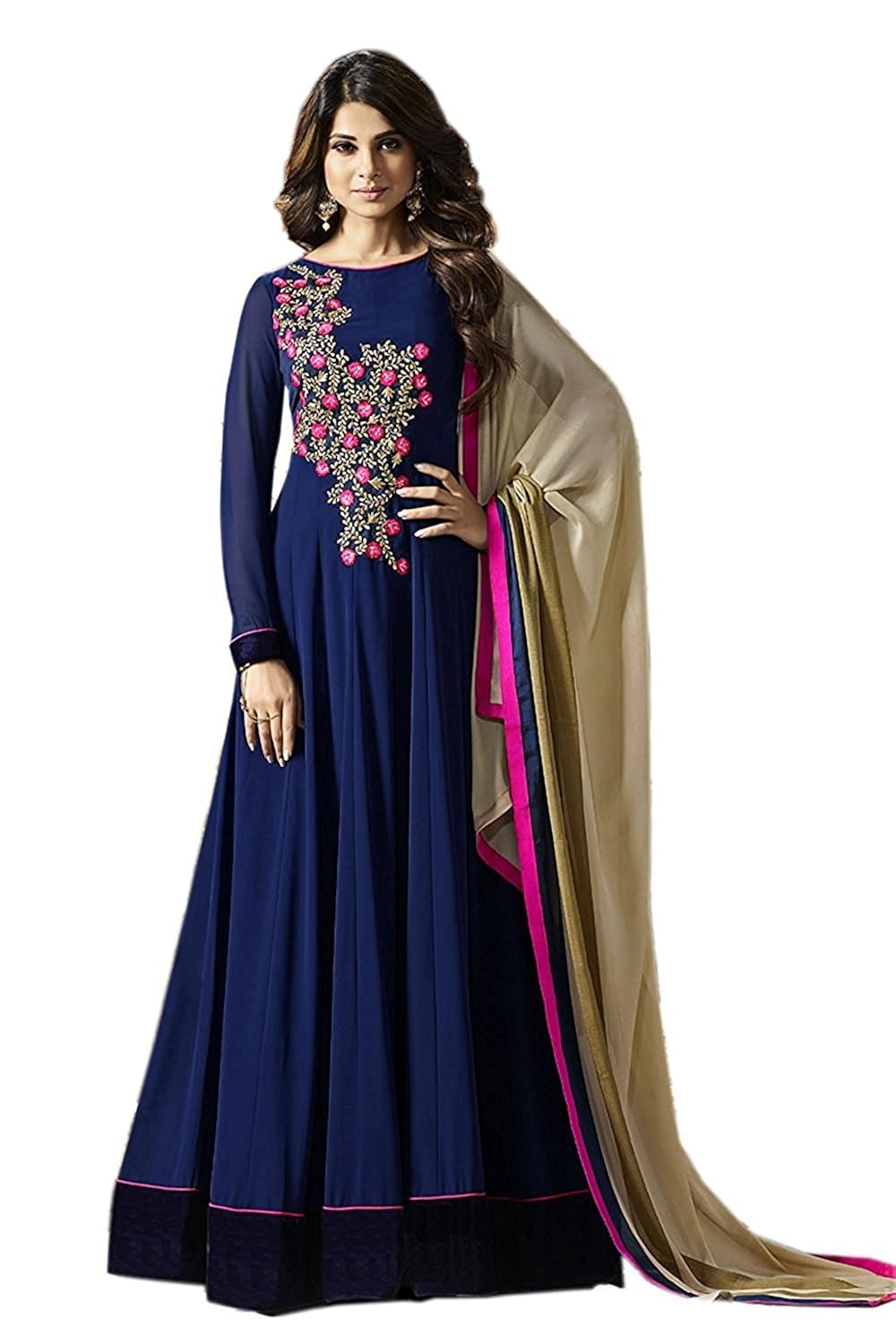 tashvi creation women's georgette semi-stitched gown(gd-2102_blue- free size)