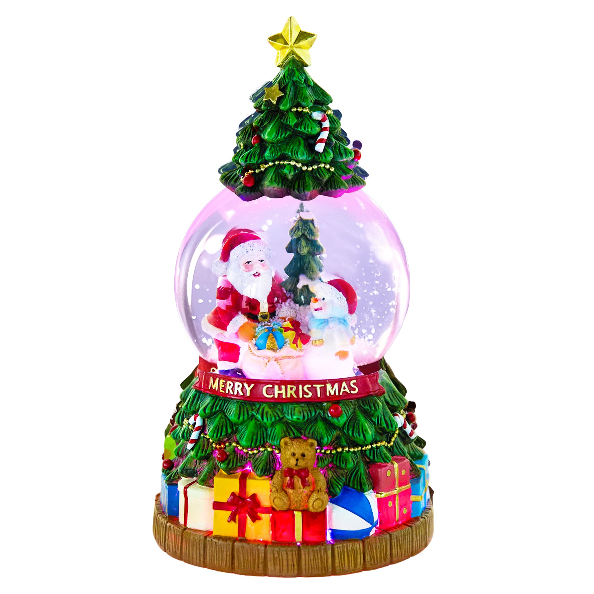 Photo 1 of Christmas Glass Snow Globe Glitter Water Lantern Lighted Musical Santa Snowman with Holiday Tree Scene,Battery & USB Powered Light for Home Decor Xmas Decor