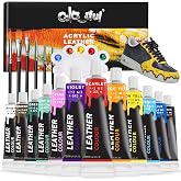 Colorful Leather Paint Set for Shoe,12 Colors 0.4oz for Leather Projects | Premium paint for bags, wallets, jackets &amp; crafts. Waterproof, flexible, long-lasting; includes brush &amp; palette.