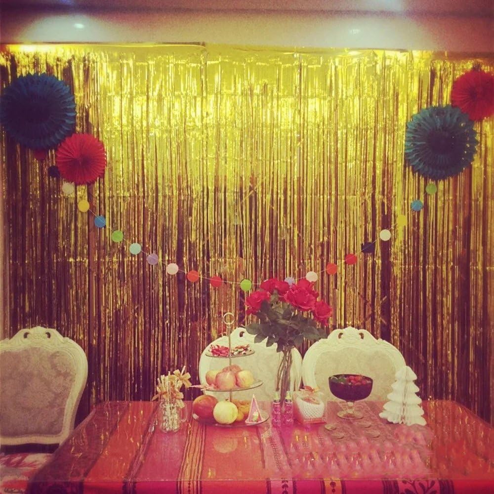 2 Packs 3ft x 8.3ft Gold Metallic Tinsel Foil Fringe Curtains Photo Booth Props for Birthday Wedding Engagement Bridal Shower Baby Shower Bachelorette Holiday Celebration Party Decorations: Toys & Games