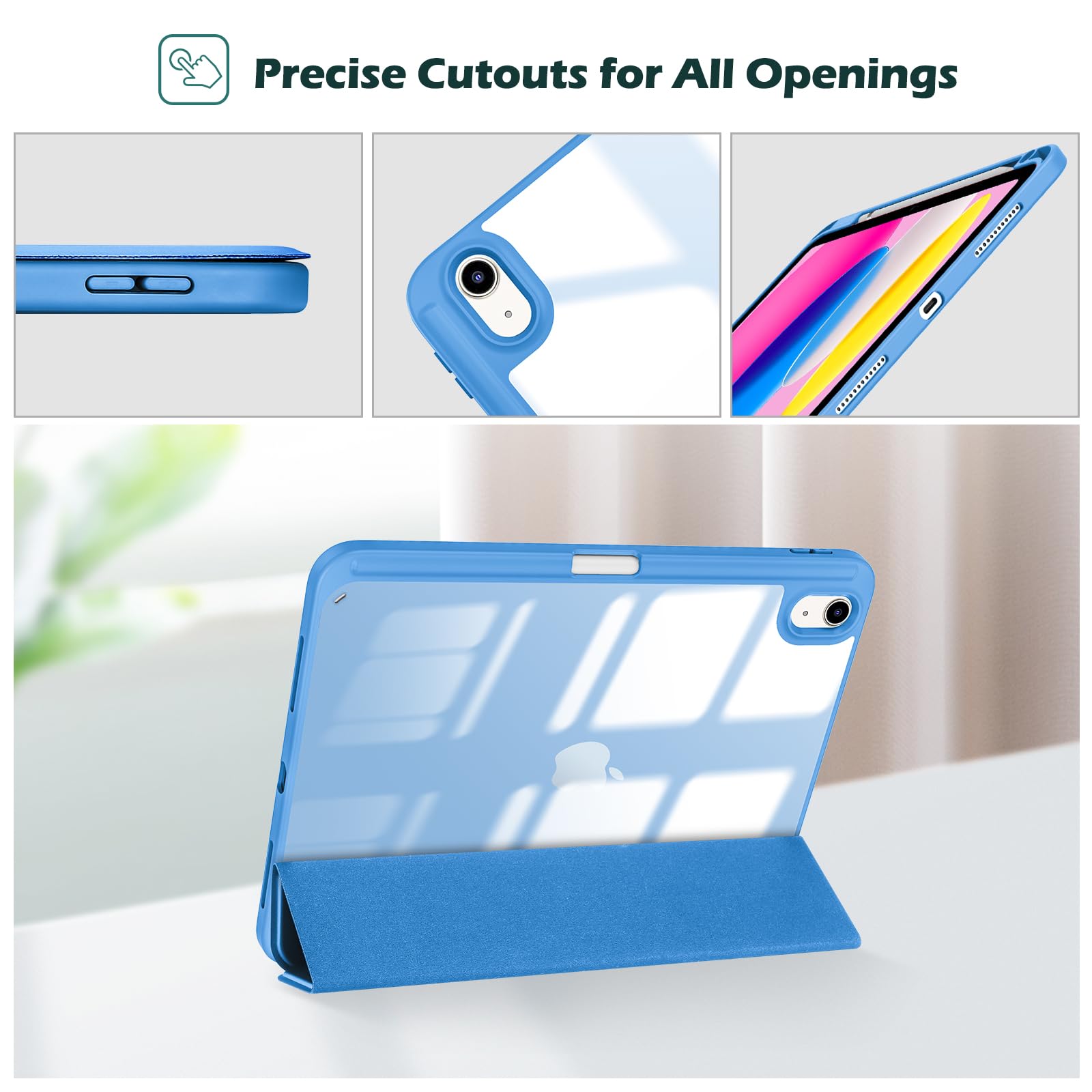 ProCase for iPad 11th/10th Gen Case with Pencil Holder, Clear Back | for iPad (A16) 11 Inch 2025/10.9 Inch 2022 | Hybrid iPad 11 10 Case | Supports Auto Wake/Sleep | Blue