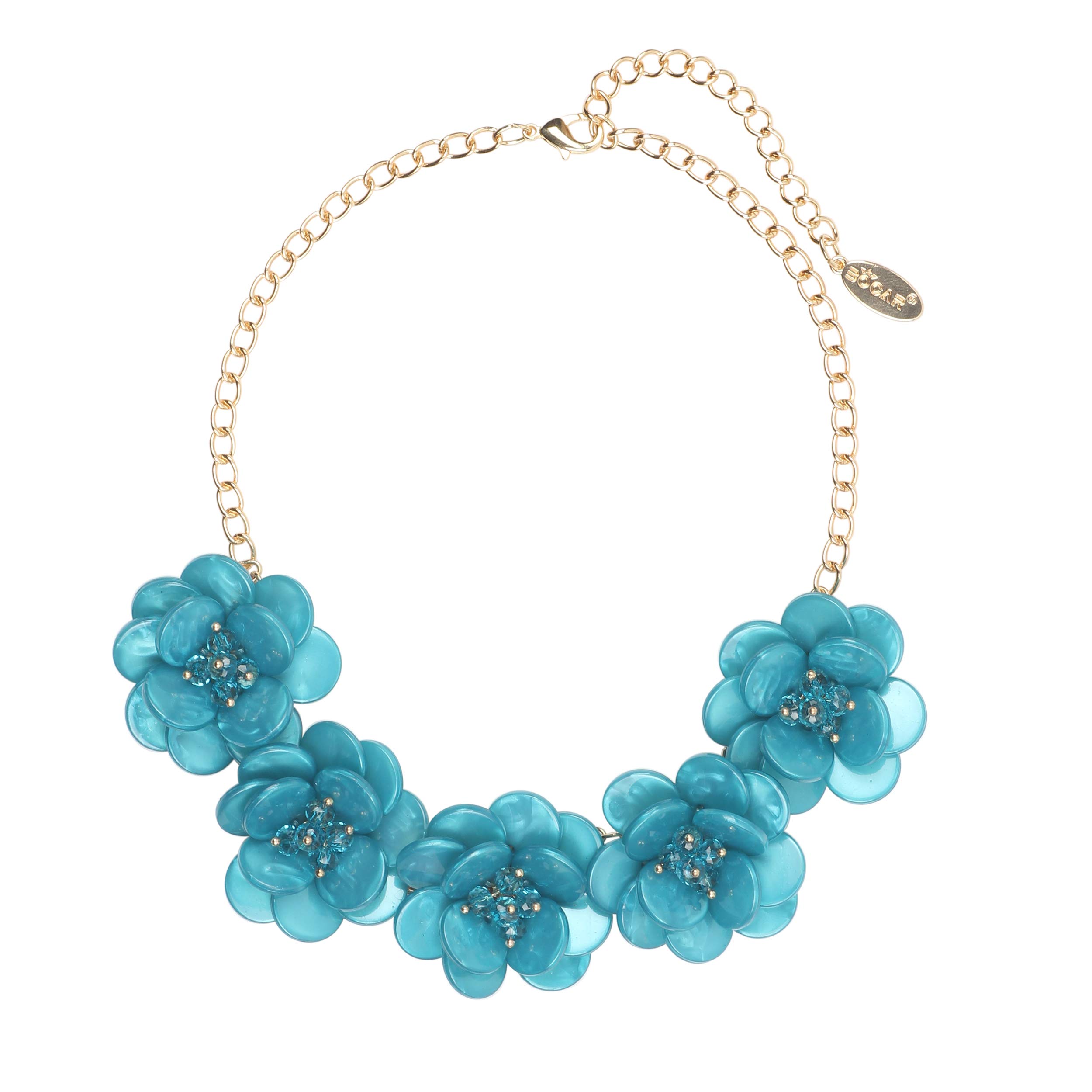 Bocar Statement Pendant Choker Flower Necklace for Women (NK-10281-teal)