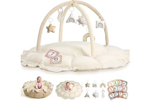 5-in-1 Thick & Plush Baby Play Gym, Baby Play Mats for Floor, Tummy Time Mat with 6 Toys, Convertible Stage-Based Development