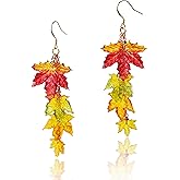 WLWDBY Fall Exclusive | Handmade Autumn Maple Leaf Earrings - Layered Resin Fall Leaf Dangles with S925 Silver Hooks, Colorful Lightweight Hypoallergenic, Ideal for Thanksgiving Outfits & Fall Festival Jewelry, Gift for Nature Lovers