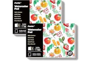 Funto Watercolor Pads, 2 Packs, 100% Cotton, 20 Sheets Each, 8.3x5.8", 140lb/300gsm, Glue Bound, Easy Tear Heavyweight Art Pa