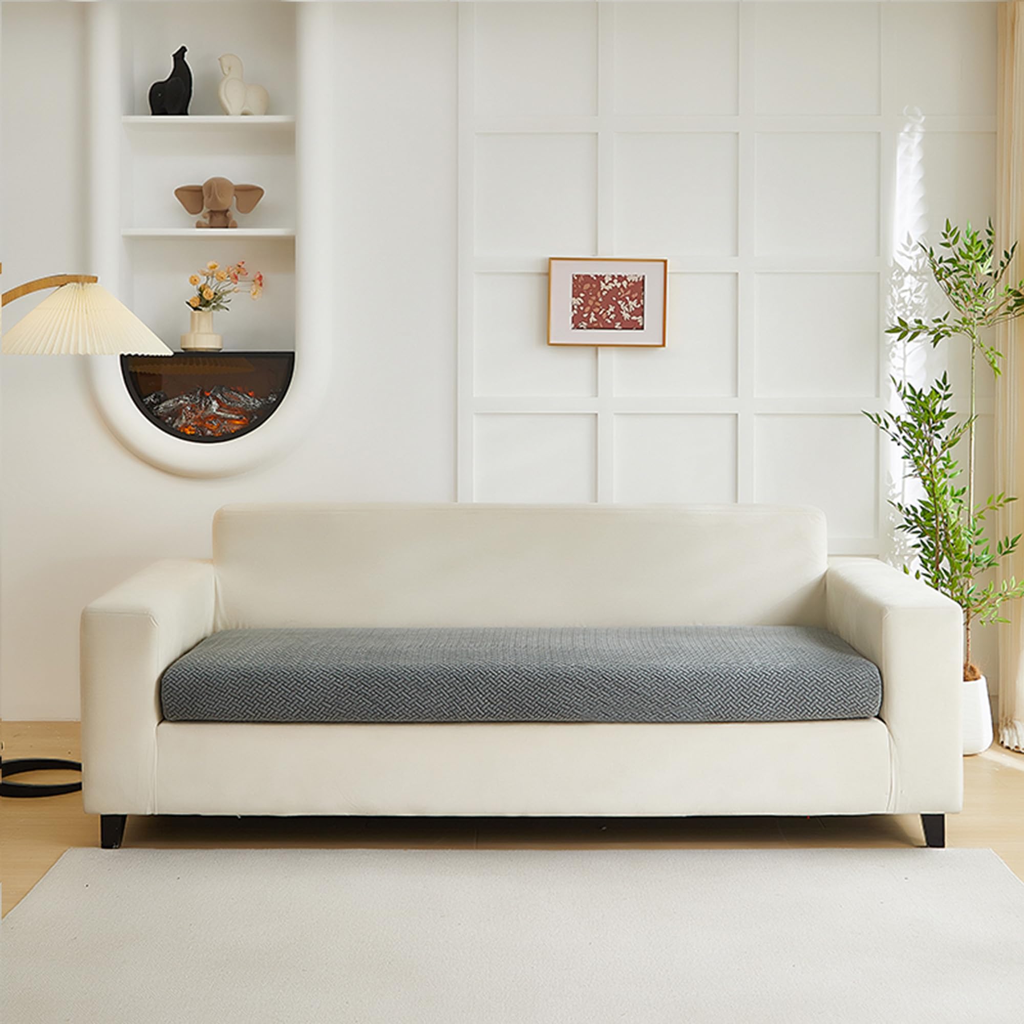 Photo 1 of Yoovat Couch Cushion Covers for Sofa Couch Covers Wear-Resistant Universal Sofa Cover Washable Stretch for Sectional Slipcovers (Texture-Gray,Large Triple Seat Cover)