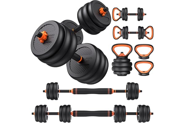 FEIERDUN Adjustable Dumbbells, 20lbs/30lbs//45lbs/70lbs/90lbs Free Weight Set with Connector, 4 in1 Dumbbells Set Used as Bar