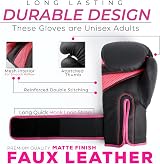 EVO Fitness Boxing Gloves Matte Black 8 oz with Hand Wraps Pink Women Men view 3