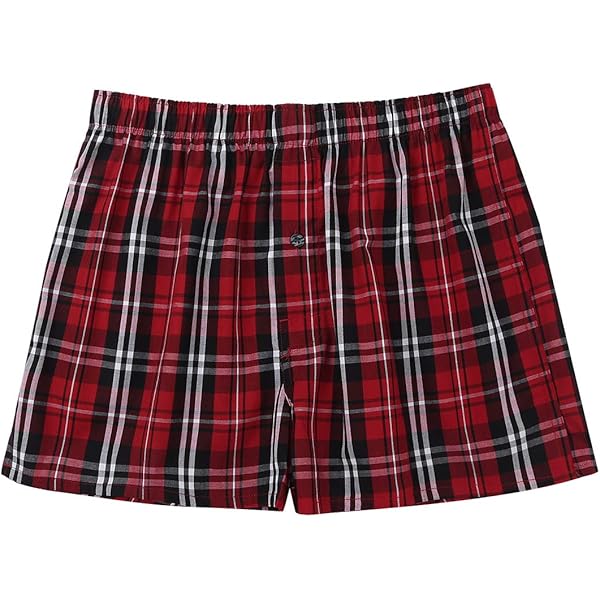 YOOJOO Men's Elastic Waistband Boxer Plaid Underwear 100% Cotton