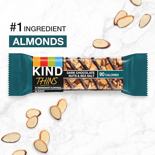 KIND THINS SNACK BARS, DARK CHOCOLATE NUTS & SEA SALT, GLUTEN FREE, LOW CALORIE, HEALTHY SNACKS, 4G SUGAR, 10 COUNT