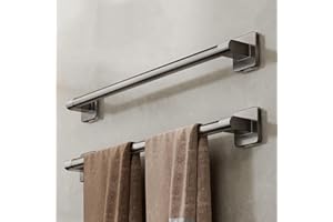 1Pc Gray Self Adhesive Towel Bar - No Drill Wall Mounted Towel Holder Space-Saving for Bathroom Kitchen Storage, Ideal for Ho
