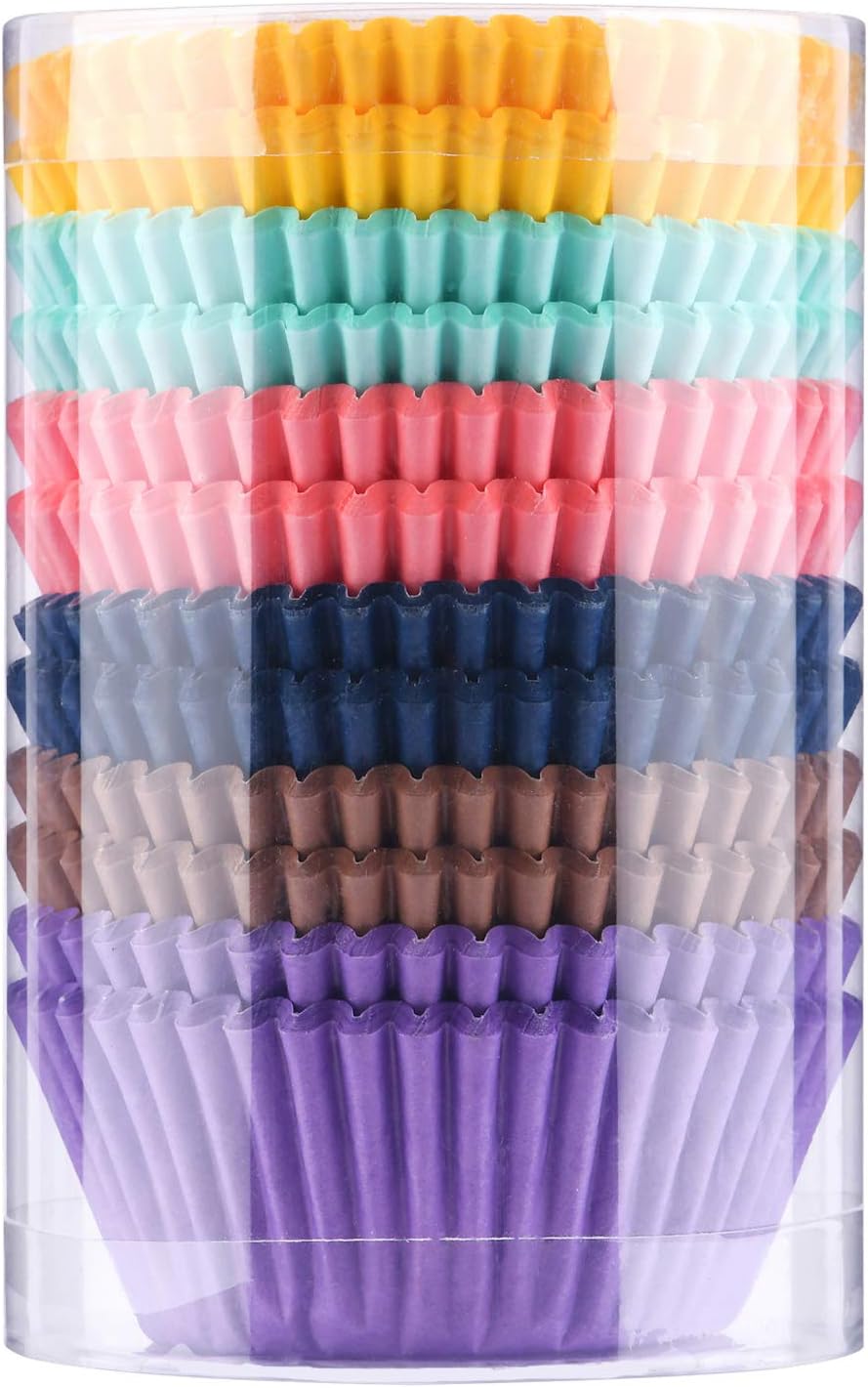 Paper Baking Cups Cupcake Liners 300-Pack, Natural Safe Food Grade Plant Soybean Ink, 2 in Grease-proof Paper Cup for Dinner, Party, Weddings Supplies (6 colours cups for cupcakes)
