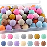 Sunrony 64Pcs 19mm Silicone Beads for Keychain Making, Mixed Color Round Silicone Beads for Pens and Necklace Bracelet Crafts Making (Multicolor Soft)