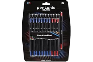 Pentonic Gel Pens, 24 Count, Assorted Colored Ink (12 Black, 8 Blue, 4 Red), 0.6 mm Fine Point, Smooth Writing For Journaling & Notetaking (1002354)