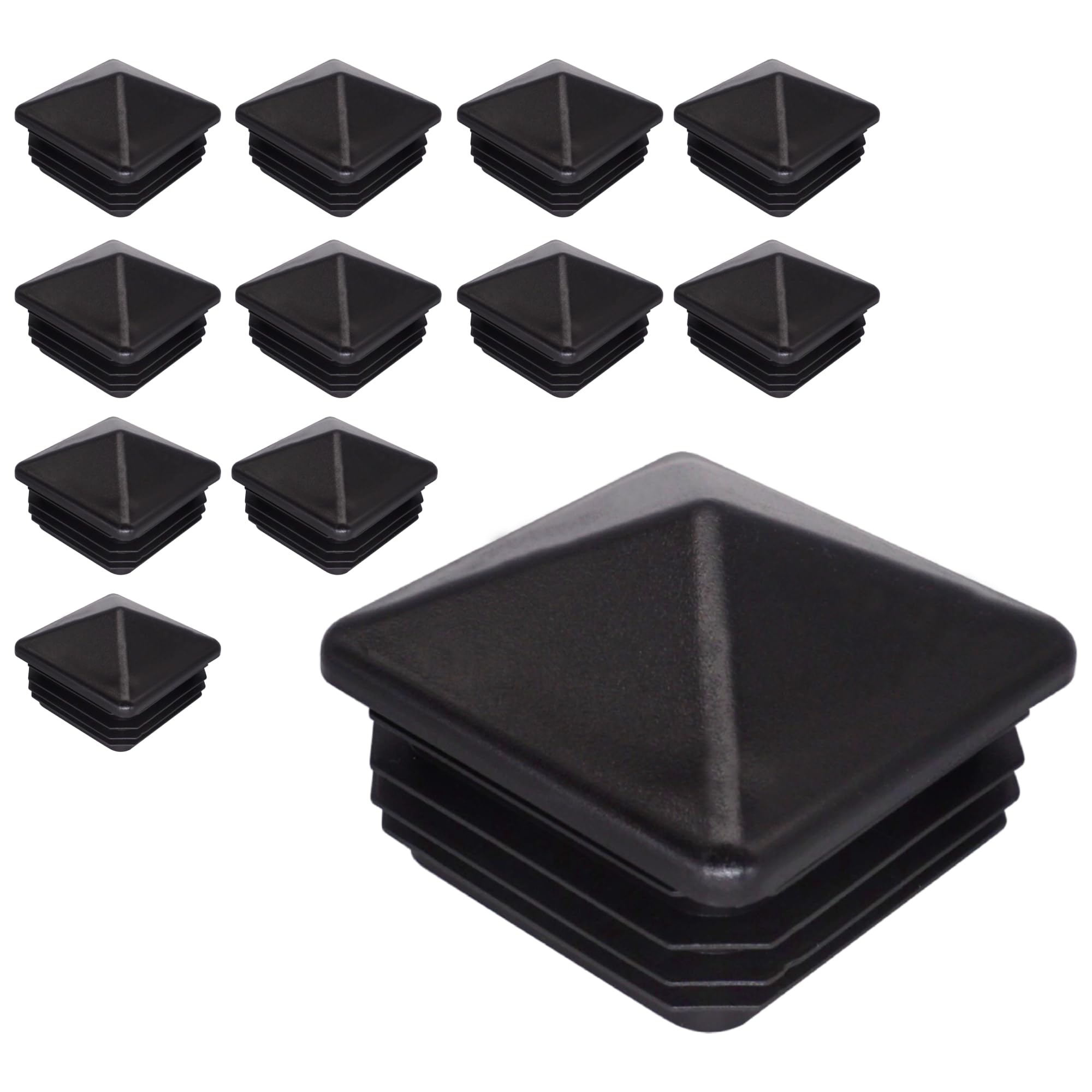 SKIR'CO (12 pcs) Square Plastic Plugs 60 x 60 mm, Tube End Caps, Fence Post Plugs, Square Tube Inserts, Black RAL 9005