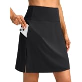 SANTINY 18" Skorts with 3 Pockets | Knee Length, High waisted, Slit Side, Casual, Summer, Travel, Athletic, Tennis, Golf, Skirts for Women