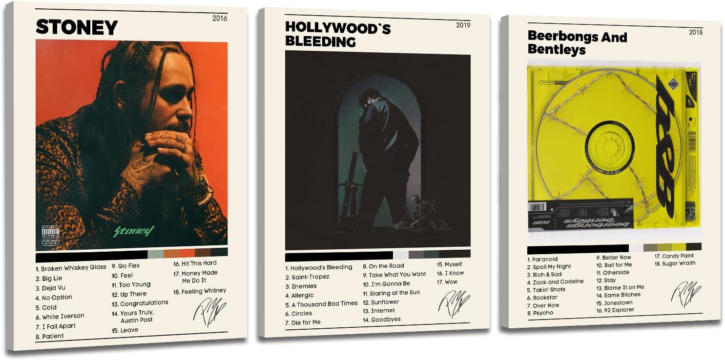 Wall Décor - Felhcc Album Cover Posters, Set of 3 Album Cover Wall Art, Framed Canvas Wall Art, Modern Wall Art for Living Room, Bedroom, Bathroom, 12