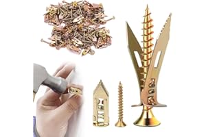 BULL TALE Self-Drilling drywall Anchors,drywall Screws and anchors,drywall anchors and screws kit,Wall Anchors for drywall and door hinge repair tool Easy for Fixing statues,Pergolas,outdoor decor(1.18IN,50pcs)