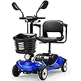 4 Wheel Compact Heavy Mobility with Lights, Battery Powered Electric Mobility Scooter, Electric Transportation Wheelchair, Basket, Extended Battery (Blue, 4 Wheel - Compact and Exquisite)